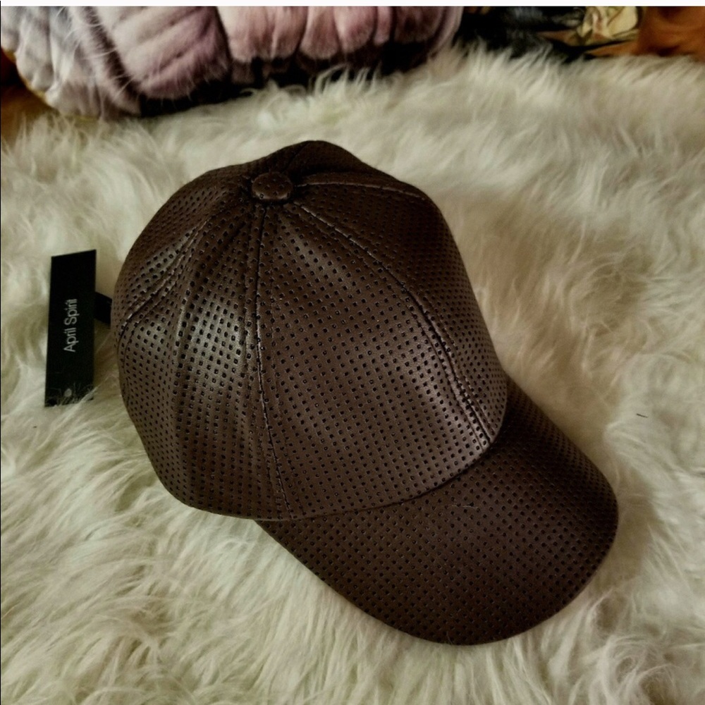 April Spirit Perforated Brown Faux Leather Baseball Cap